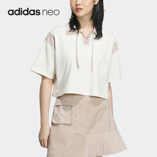 女子运动休闲翻领短袖 Adidas 新款 春季 T恤IK6081 阿迪达斯正品