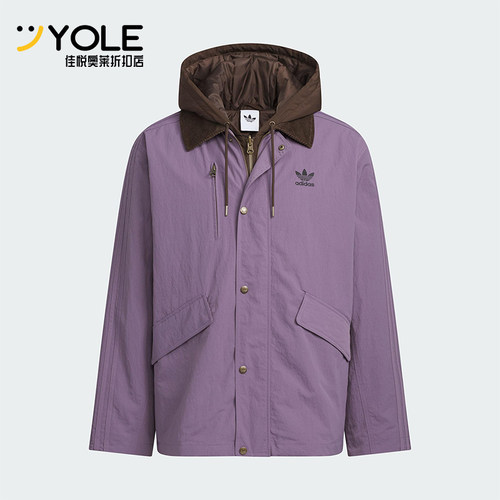 Adidas/阿迪达斯正品三叶草男士休闲连帽二合一复古棉服KW1240