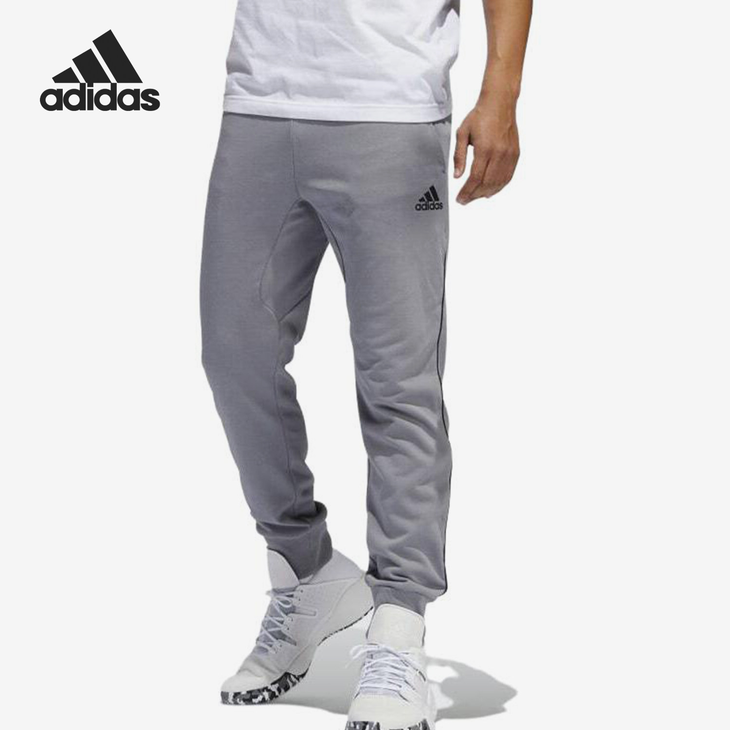 Adidas阿迪达斯正品休闲裤男刺绣中腰系带收脚运动长裤DX6786
