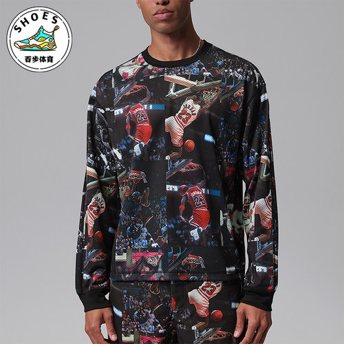 Nike/耐克正品Jordan男士印花针织宽松透气长袖T恤IF1831-010