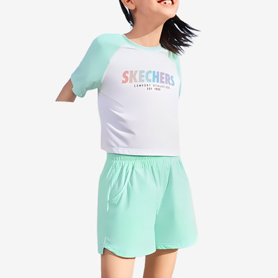 Skechers斯凯奇正品儿童字母印花圆领短袖T恤P224G126-02GQ