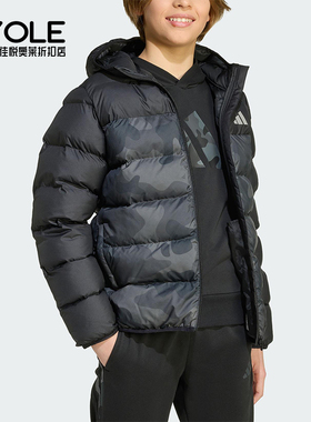 Adidas/阿迪达斯正品冬季大童防风保暖休闲印花连帽羽绒服JL7399