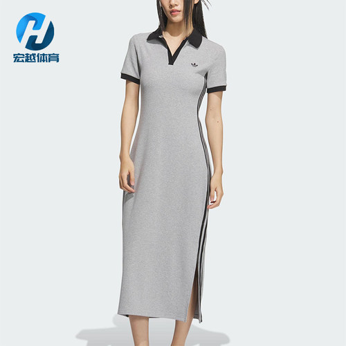 Adidas/阿迪达斯正品三叶草女士三条纹长款透气休闲连衣裙KF0318