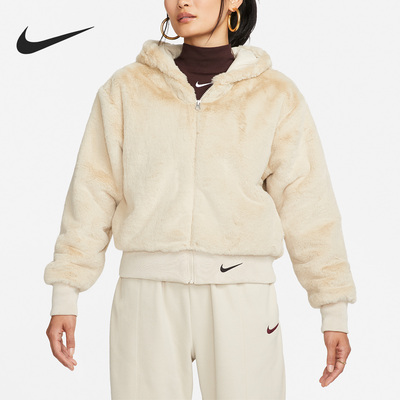 耐克女子人造皮草保暖夹克外套