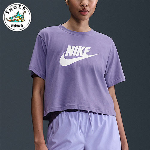 Nike/耐克正品2025女士日常运动宽松短款印花圆领短袖BV6176-527