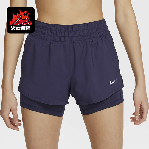 Nike/耐克正品2025女士梭织松紧腰透气二合一运动短裤DX6013-555