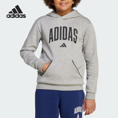 Adidas/阿迪达斯正品2025大童抓绒套头连帽针织卫衣JV7336