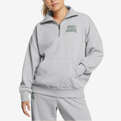 UA/安德玛正品新款女士立领半拉链简约宽松卫衣套头衫1386495-011