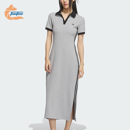 Adidas/阿迪达斯正品三叶草女士三条纹长款透气休闲连衣裙KF0318