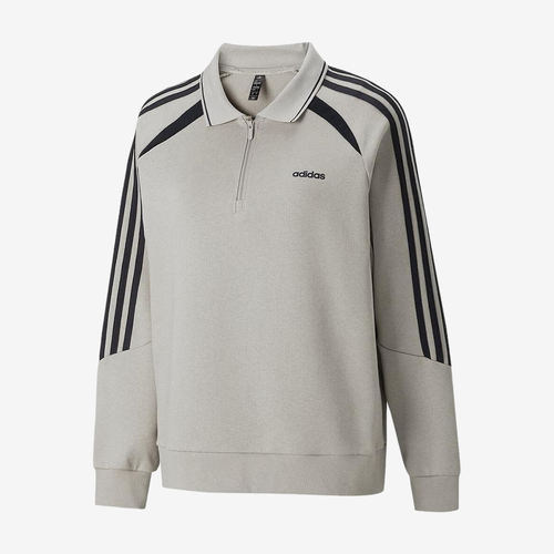 Adidas阿迪达斯正品女翻领套头合身透气针织条纹长袖卫衣KZ0485