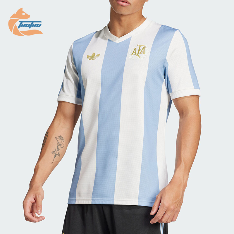 阿迪达斯男士透气条纹训练短袖