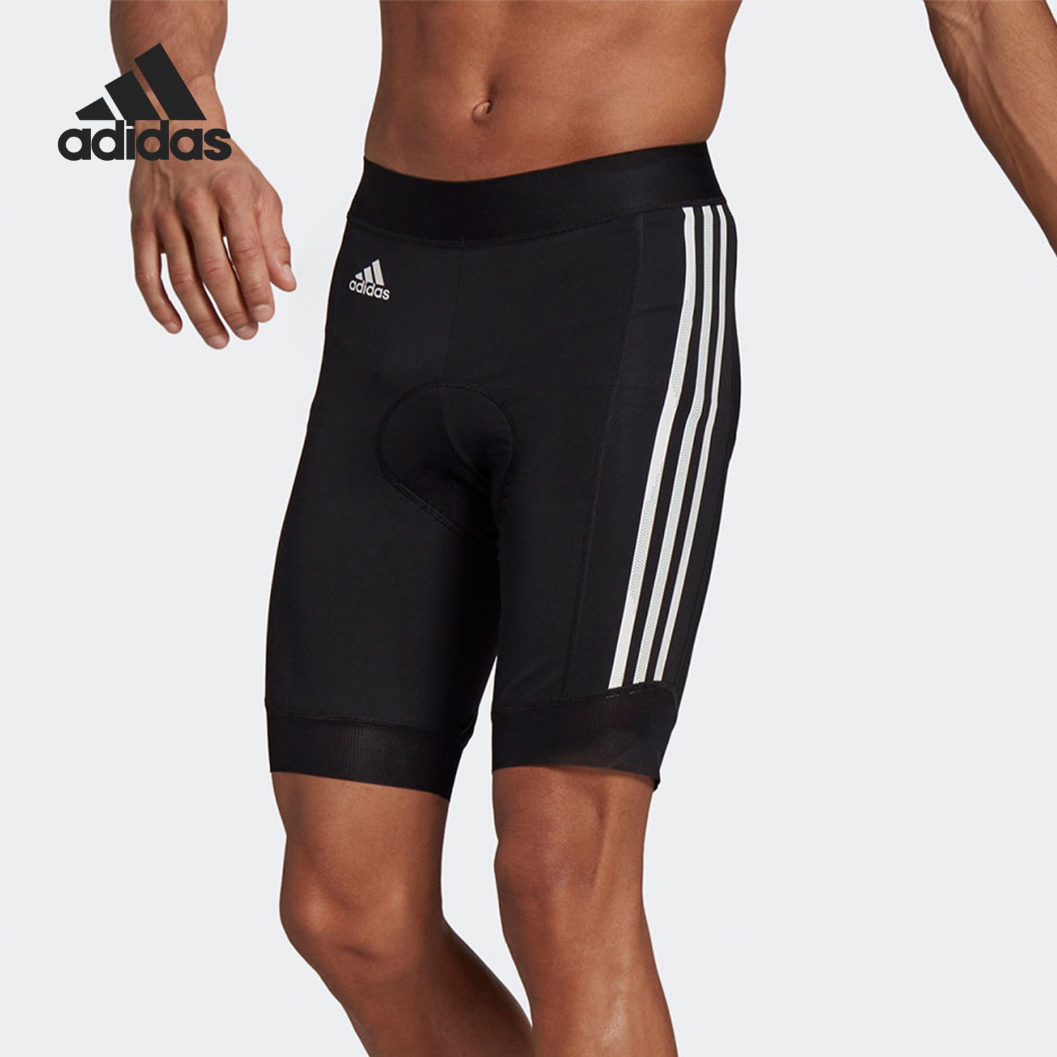 Adidas/阿迪达斯正品运动男士条纹印花紧身骑行短裤GM6745