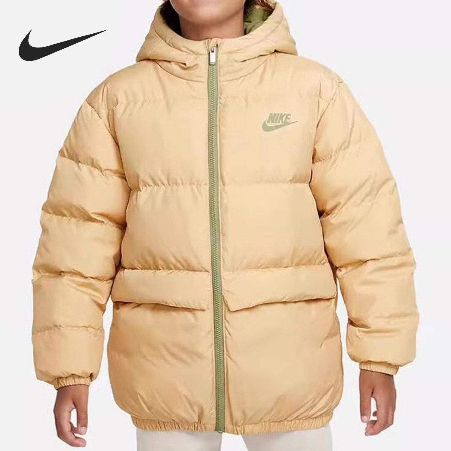 Nike/耐克正品连帽羽绒服新款儿童卡其绿色羽绒服DZ9965-569