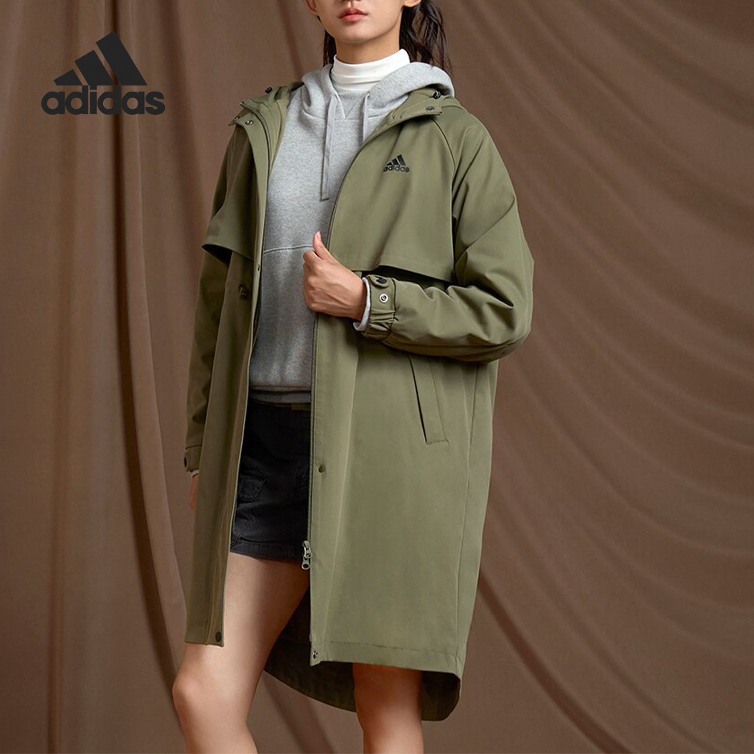 Adidas/阿迪达斯正品运动休闲女士中长款风衣夹克外套IX6795