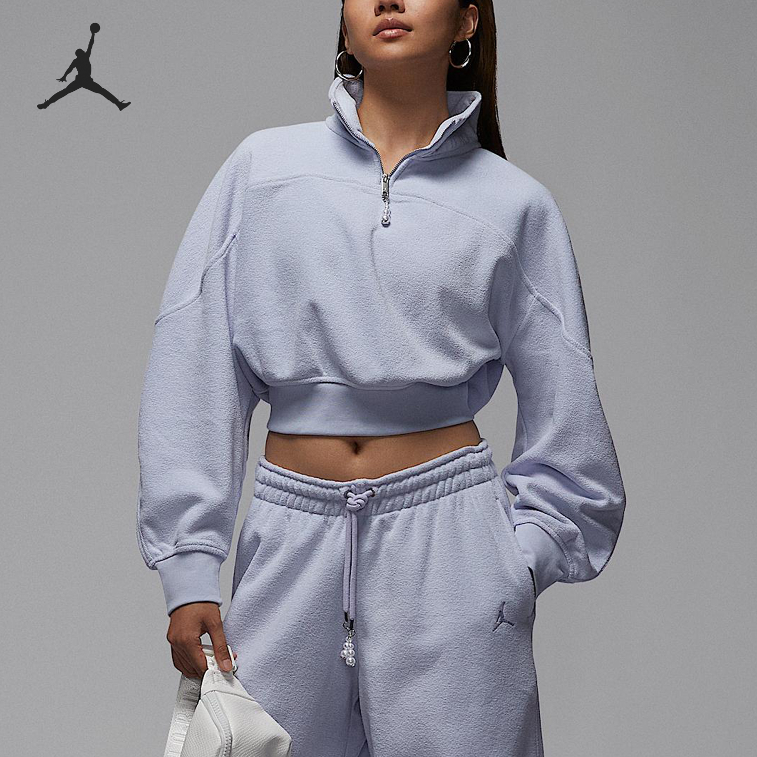Nike/耐克正品JORDAN女士休闲短款宽松加绒套头卫衣HV0327-057