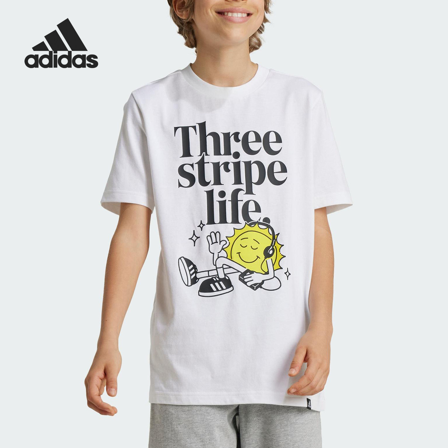 Adidas/阿迪达斯正品POS TABLE 大童印花运动休闲短袖IW2477