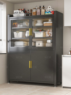 厨房置物架多功能收纳橱柜带门新款微波炉灶台碗柜落地多层储物柜