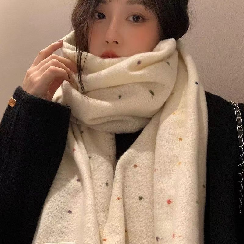 2025年新款白色围巾女保暖加厚氛围感高级感韩版围脖秋冬季