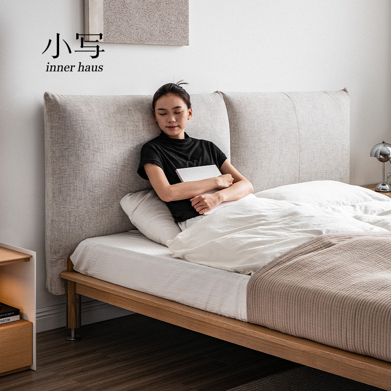 小写奶油风布艺床可拆洗软包床