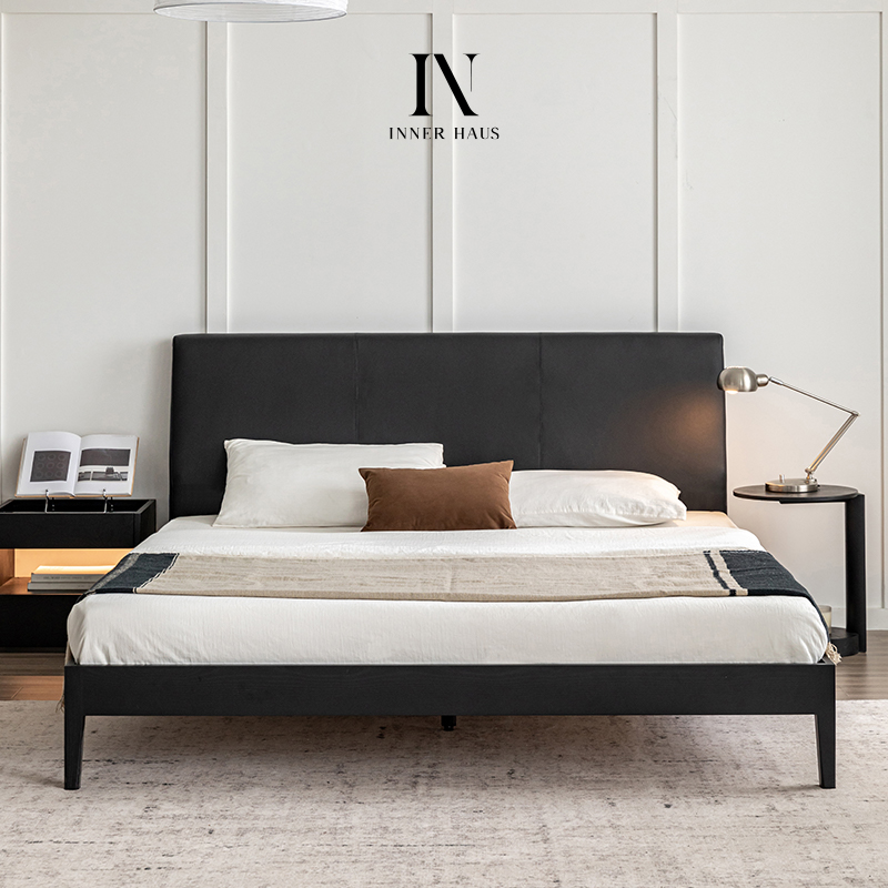 意式极简实木床真皮软包大床