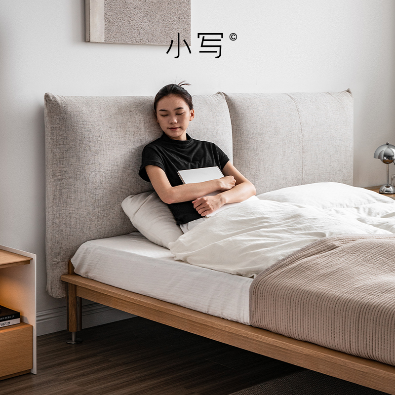 小写奶油风布艺床可拆洗软包床