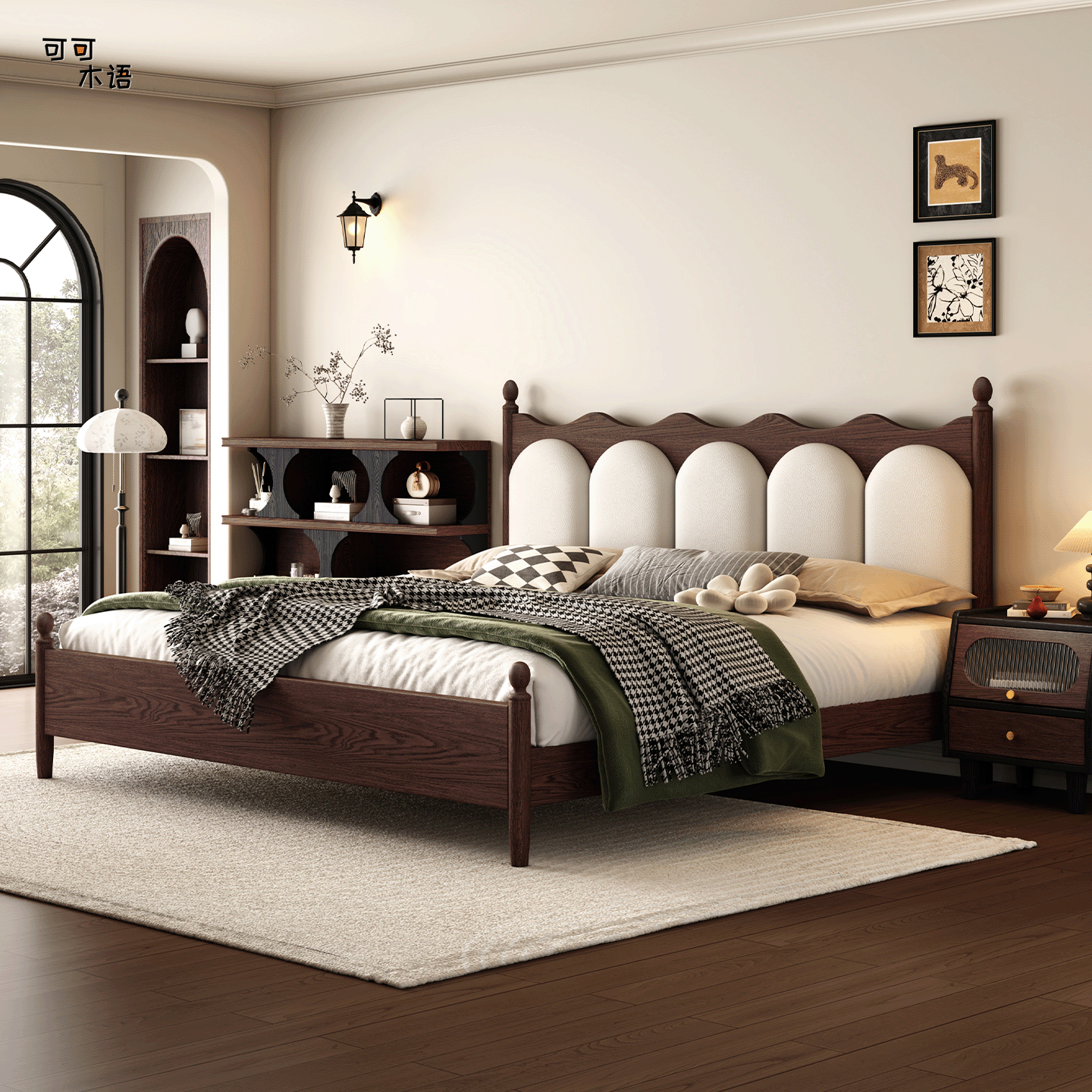 法式复古全实木床1米8双人床中古风红橡木软靠床主卧1米5双人婚床