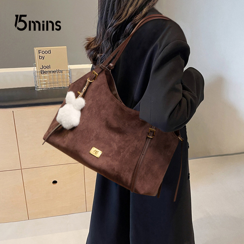 15mins包包女式2025新款毛绒托特包大容量女包秋冬单肩包女通勤包
