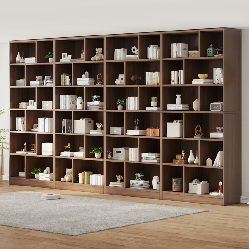 实木书柜一体整墙到顶高2米4实木书架置物架落地一体靠墙家用书橱