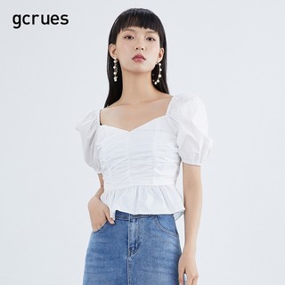 gcrues方领白色衬衫女泡泡袖2024初春新款小个子上衣设计感超好看