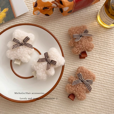 毛绒小熊秋冬夹子头饰发夹