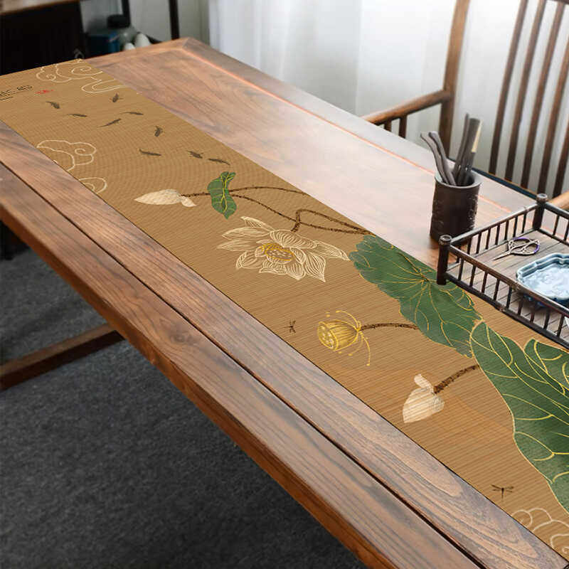 【桌旗】天然竹茶桌席干泡茶席竹席新中式茶旗防水竹茶桌茶垫