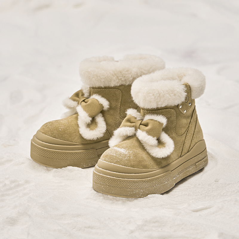 Wander around厚底增高6cm可拆卸蝴蝶结防水保暖雪地靴