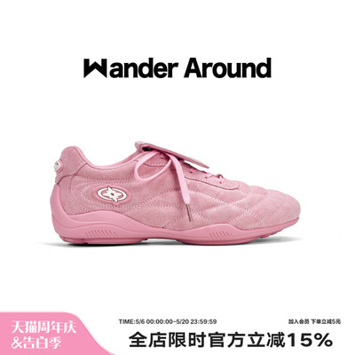 Wander around2026春秋新款粉色厚底增高足球鞋复古德训鞋女