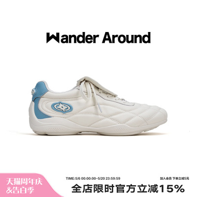 Wander around2026春秋新款白蓝拼色厚底增高足球鞋复古德训鞋女