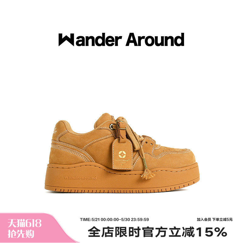 【明星同款】Wander around 复古棕色厚底增高休闲板鞋男女同款
