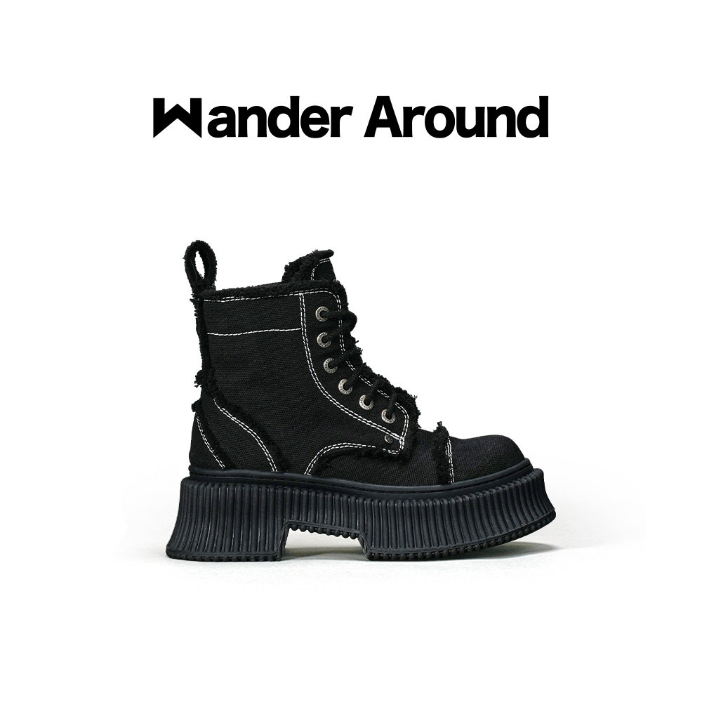 Wander Around漫行宝莉靴2024年爆款春夏黑色帆布马丁靴百搭短靴图片