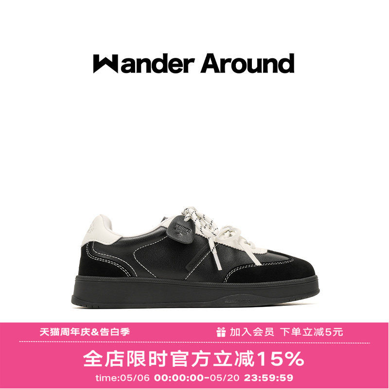 Wander around黑白拼色厚底增高休闲板鞋复古芭蕾德训鞋女