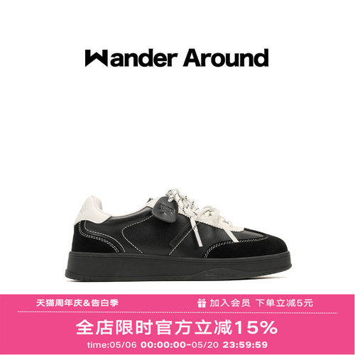 Wander around黑白拼色厚底增高休闲板鞋复古芭蕾德训鞋女