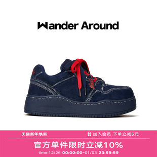 复古藏青蓝厚底增高休闲板鞋 新款 女 around2025年秋季 Wander