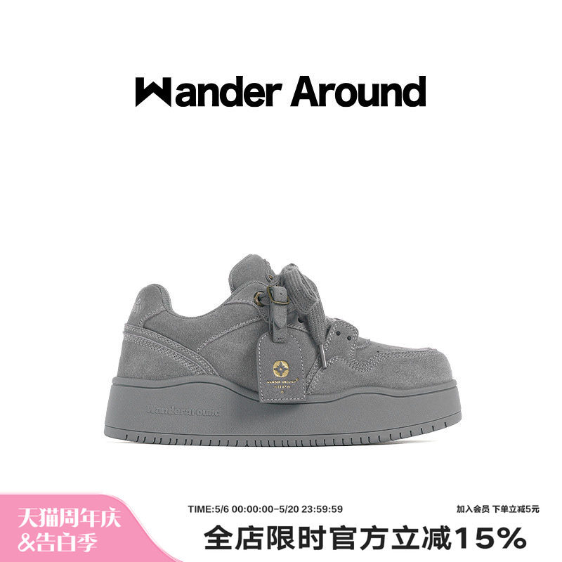 【孙燕姿同款】Wander around 复古灰色厚底增高休闲板鞋男女同款