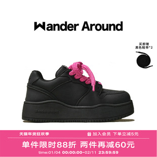 【明星同款】Wander around春秋款黑色厚底增高休闲板鞋男女同款