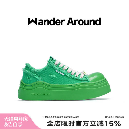 Wander Around 漫行2024年春夏新款青草绿大头帆布鞋做旧休闲鞋女