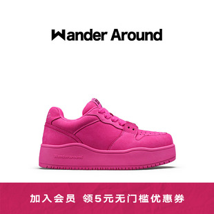 Around Wander 春秋玫紅色厚底增高休閑板鞋 明星同款 男女同款