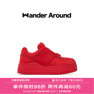 Wander around2025年春款新年红色厚底增高板鞋女低帮休闲鞋