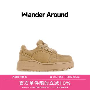 带厚底增高休闲板鞋 燕麦可可棕色毛绒鞋 around秋冬加绒款 Wander