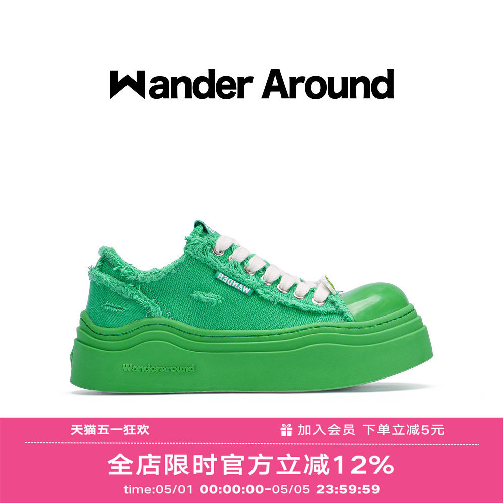 Wander Around 漫行2024年春夏新款青草绿大头帆布鞋做旧休闲鞋女