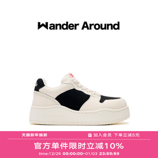 厚底增高黑白拼色休闲板鞋 新款 女 around2025年春季 Wander