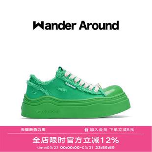 Wander Around 漫行2024年春夏新款青草绿大头帆布鞋做旧休闲鞋女