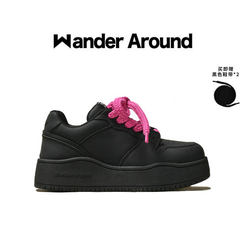 【明星同款】Wander around春秋款黑色厚底增高休闲板鞋男女同款