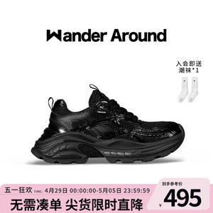 Wander Around漫行2024年新款春夏季黑色小爹鞋增高老爹运动鞋女